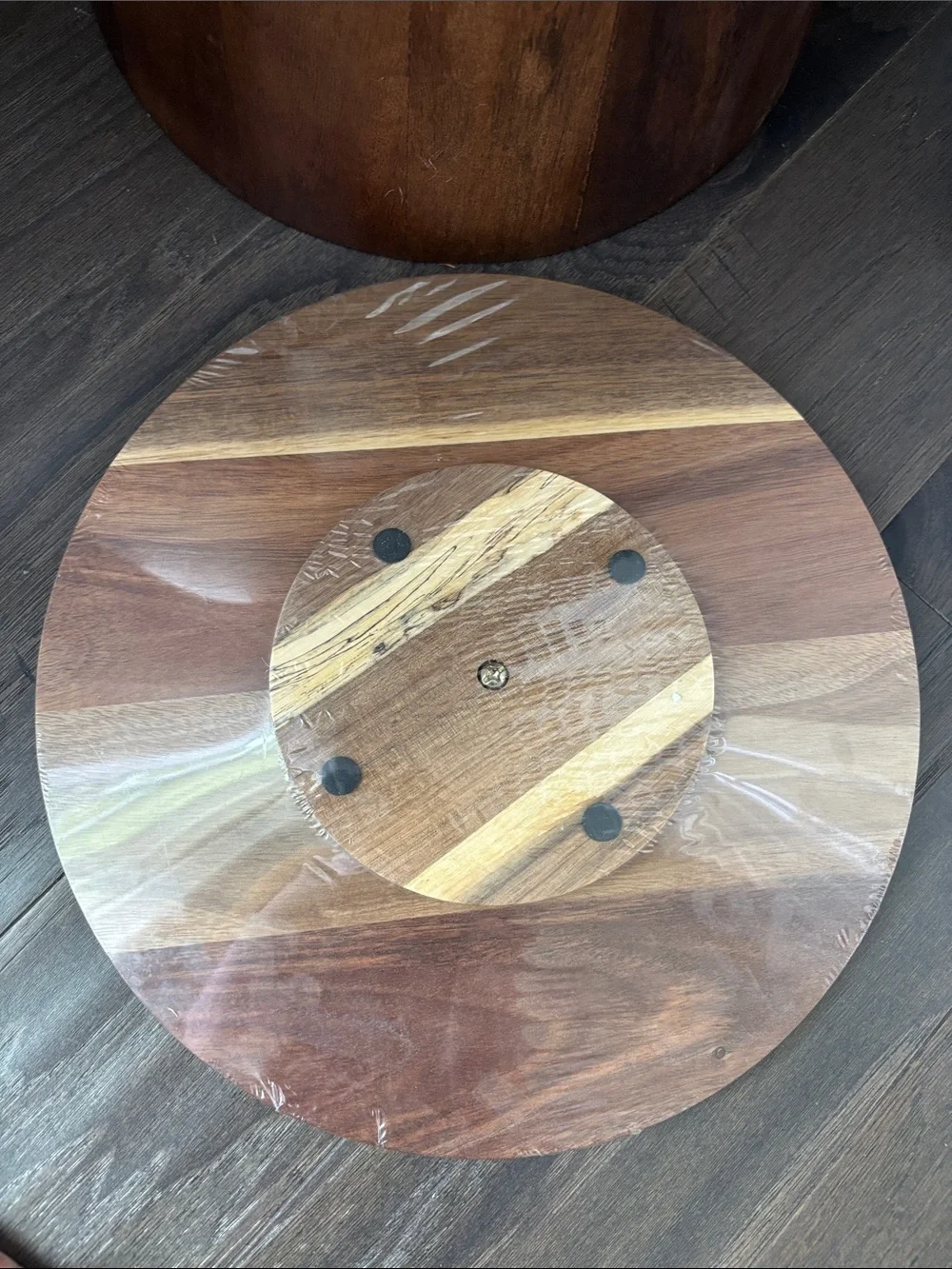 Acacia Wood Lazy Susan turntable serving charcuterie,pantry condiments,spices